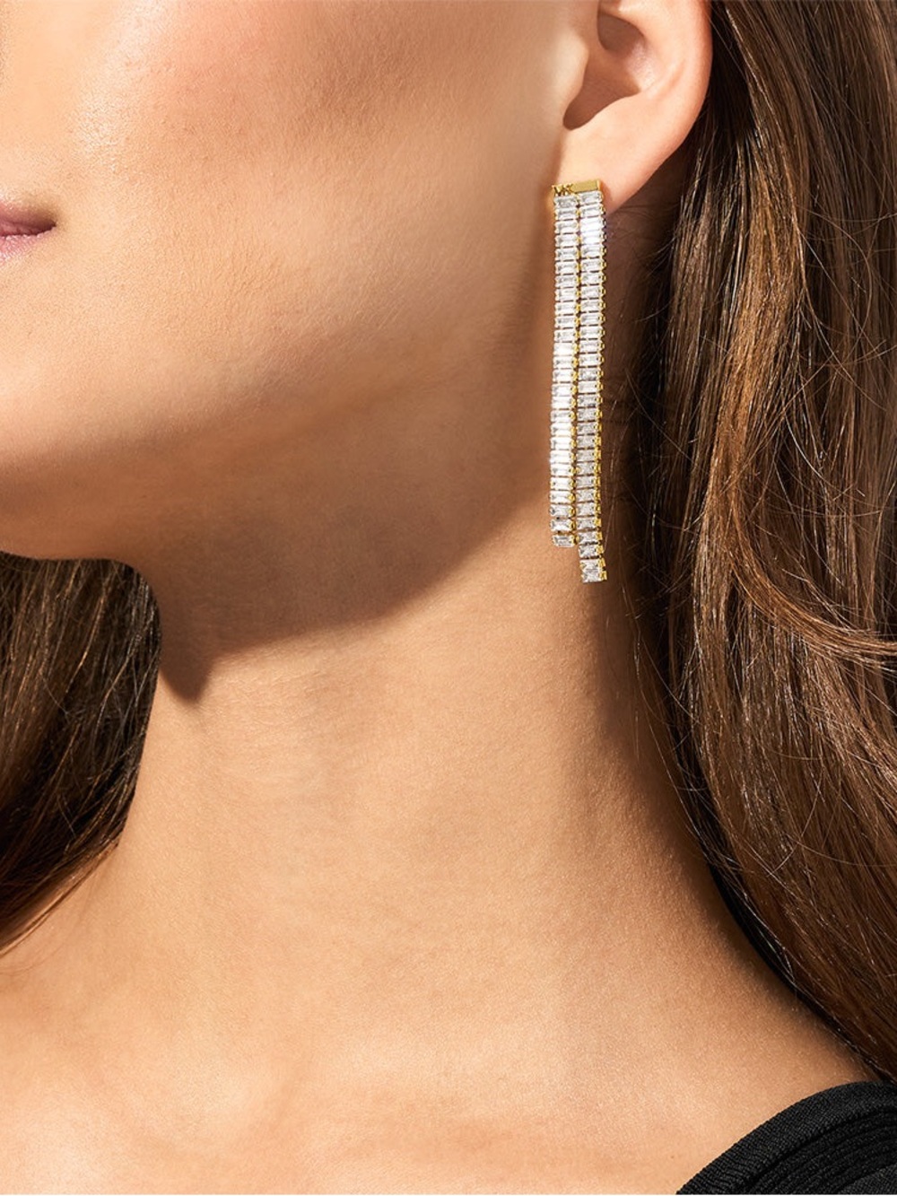 Michael Kors Gold Plated Brass Zirconia Baguette Drop Statement Earrings - Picture 1 of 4